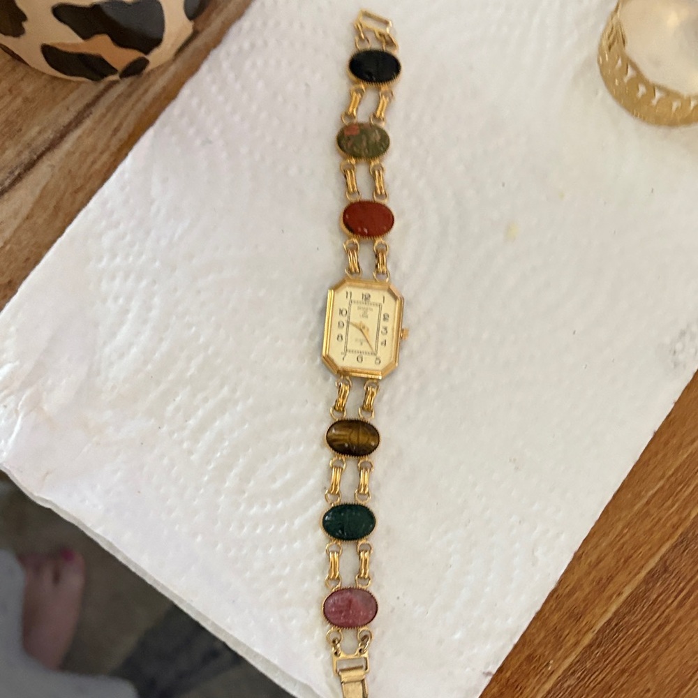 Kenneth Jay Lane Gold Multicolor Stone Watch